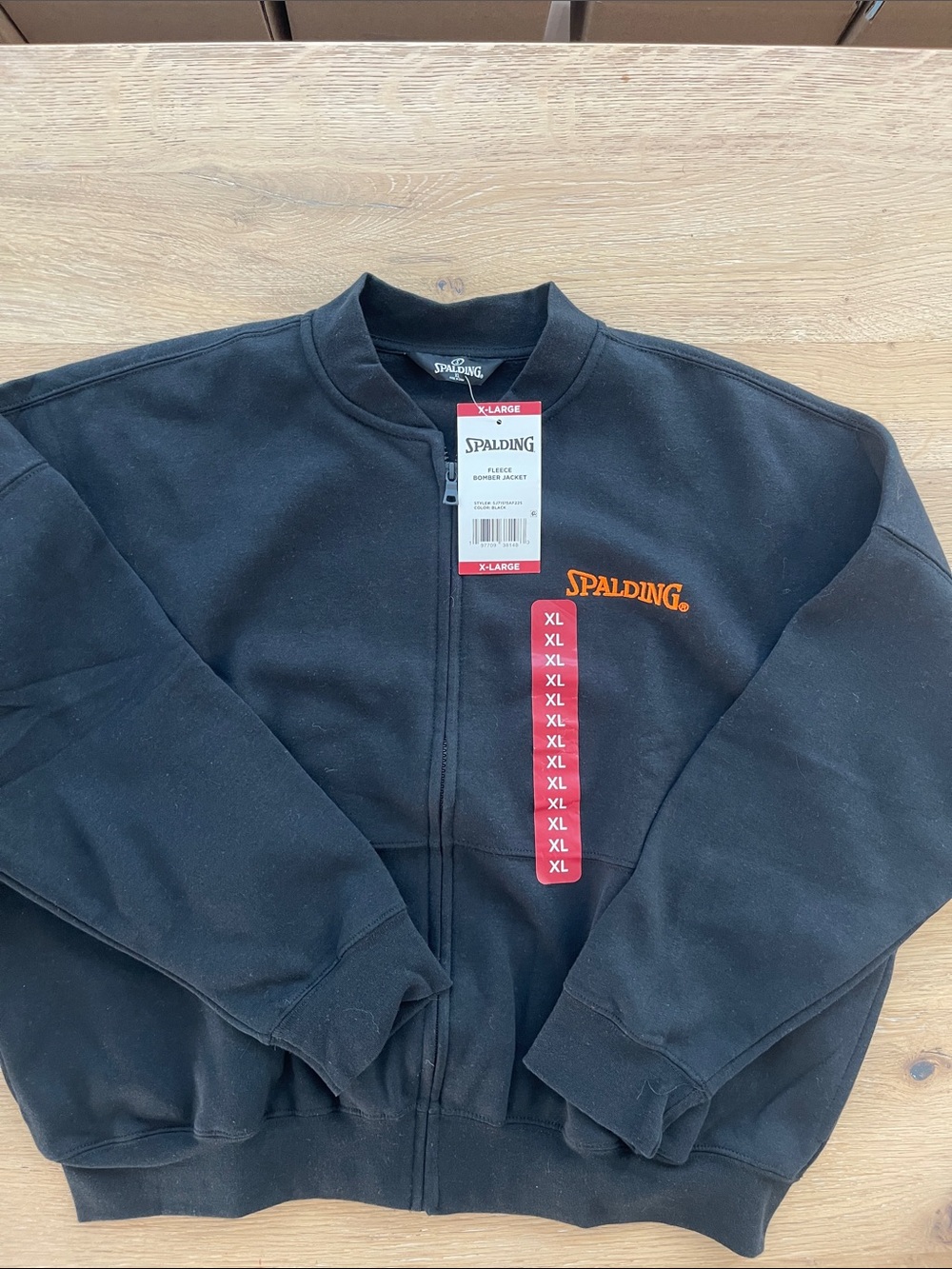 Spalding Black Zip-Up Jacket with Orange Logo